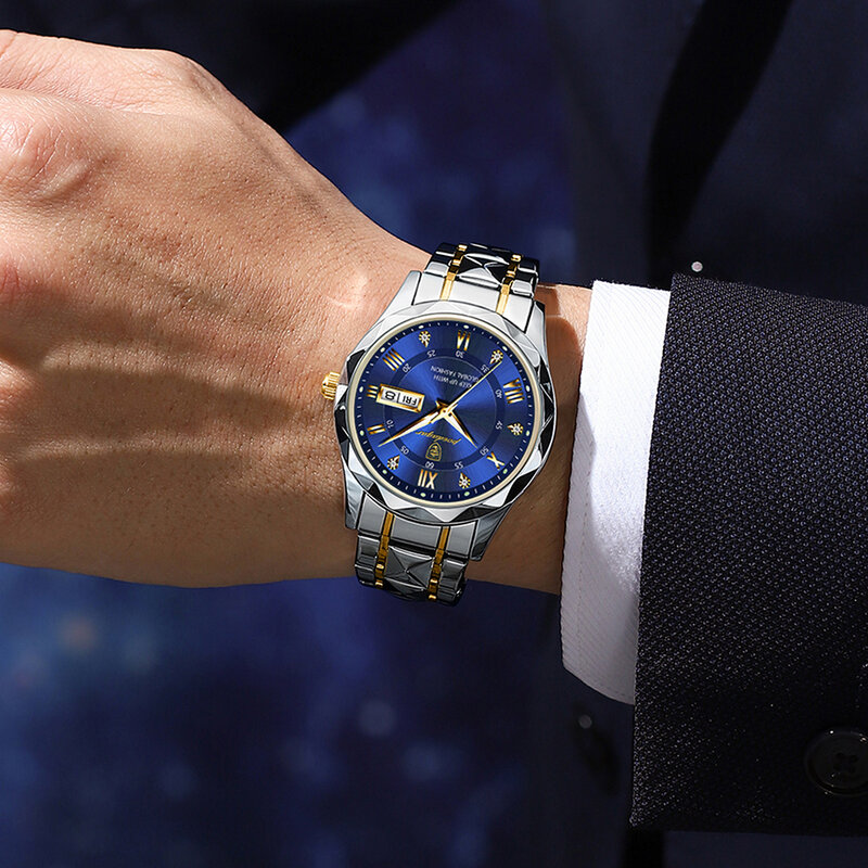 Poedagar-Relógios masculinos de quartzo de aço inoxidável de luxo, relógios masculinos, Auto Date Clock, luminoso, novo design, Business Hands + Box