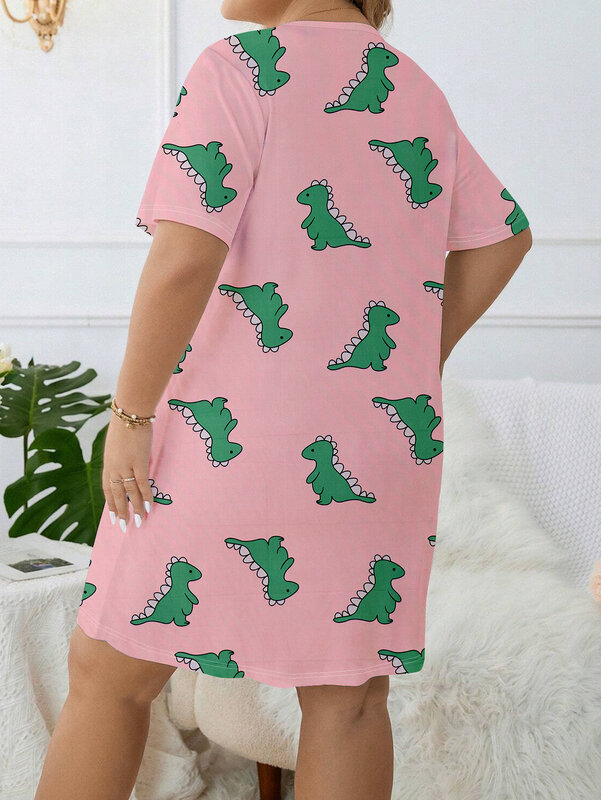 Haupt kleid Freizeit kleid Cartoon Dinosaurier Kleid plus Größe Kleid Milch Seide Material neues Pyjama Kleid