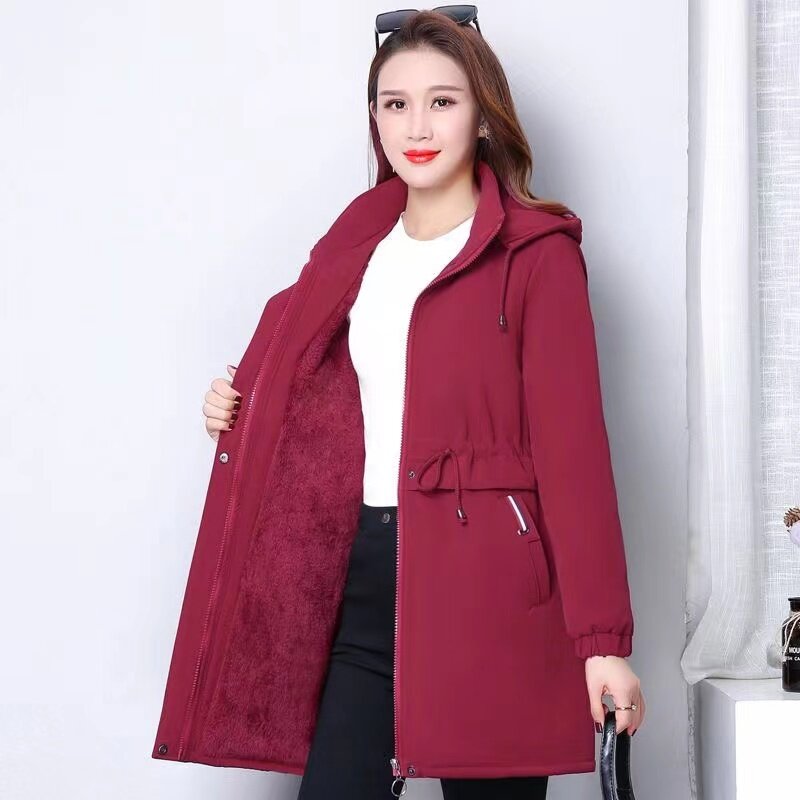 Cappotto frangivento addensato di media lunghezza da donna inverno nuove signore coreane giacca con cappuccio in cotone sciolto cappotto Casual femminile sottile caldo