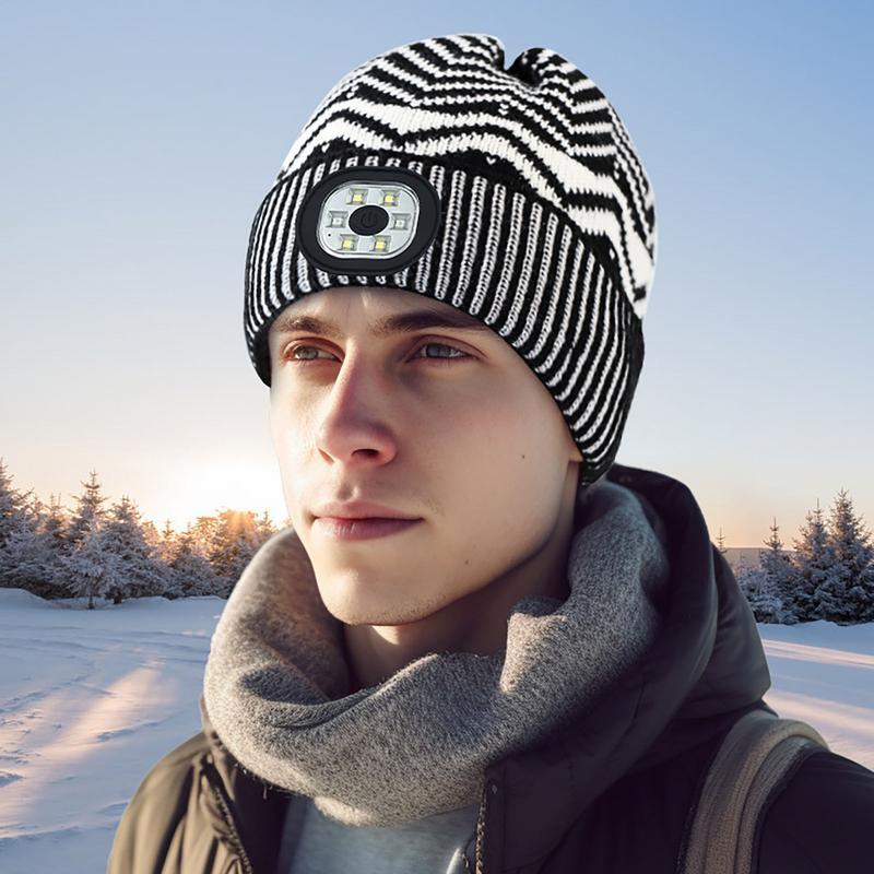 LED Beanie Hat With Light Rechargeable Headlamp Beanie Flashlight Night Light 3 Mode LED Headlamp Hat Lighted Hat Stocking