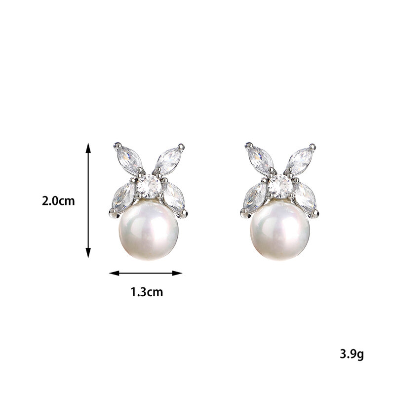 Wedding bridal stud earrings, cubic zirconia crystal pearl rhinestone stud earrings, ladies prom party jewelry gifts