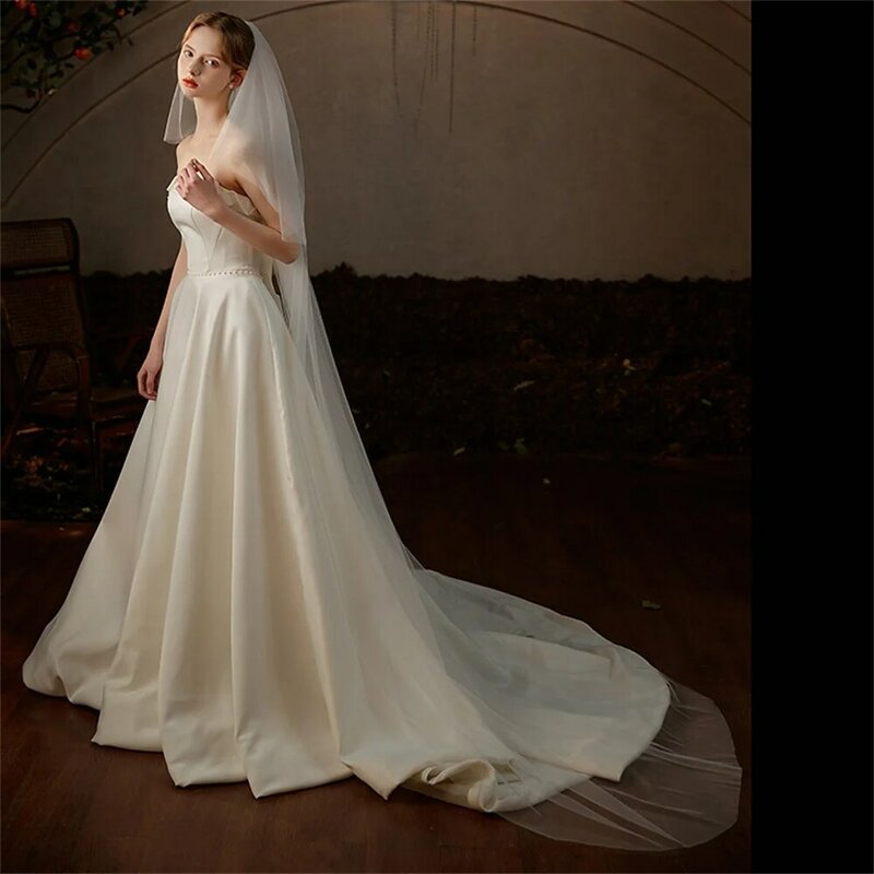 Limit Discounts Simple Two Layers Wedding Veils Ivory White Short Tulle Bridal Veil with Sweep Train Wedding Accessories