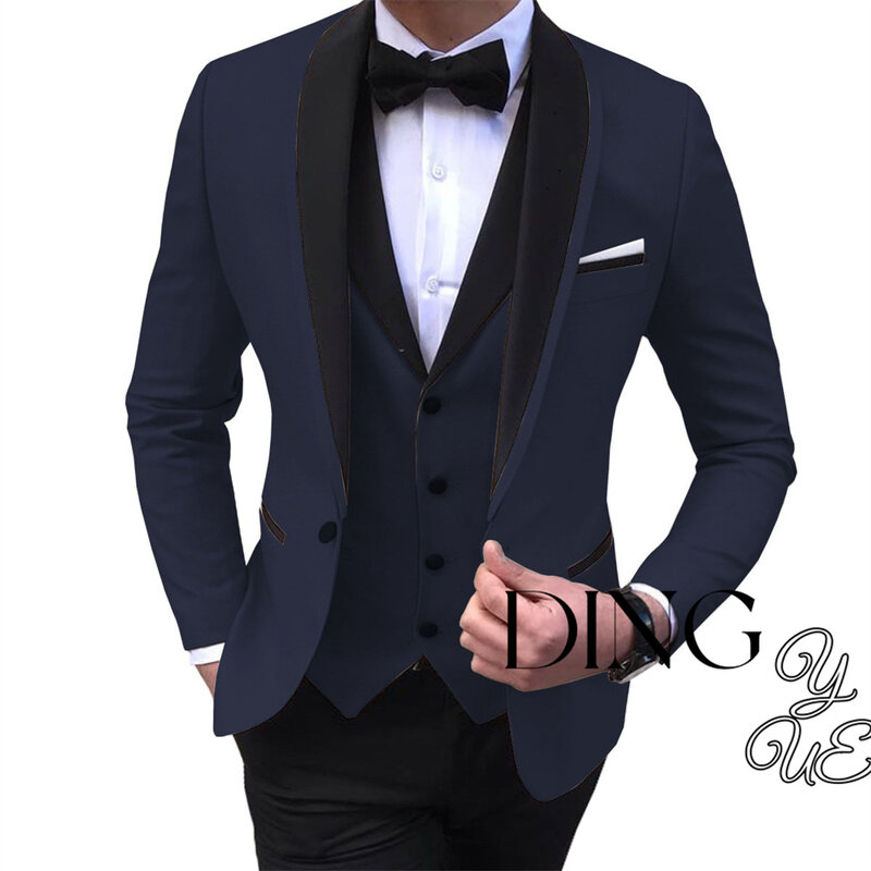 Классические мужские костюмы, индивидуальный заказ, официальный костюм для мужчин, на одной пуговице, для свадьбы, для жениха, облегающие смокинги (пиджак + брюки + жилет)
