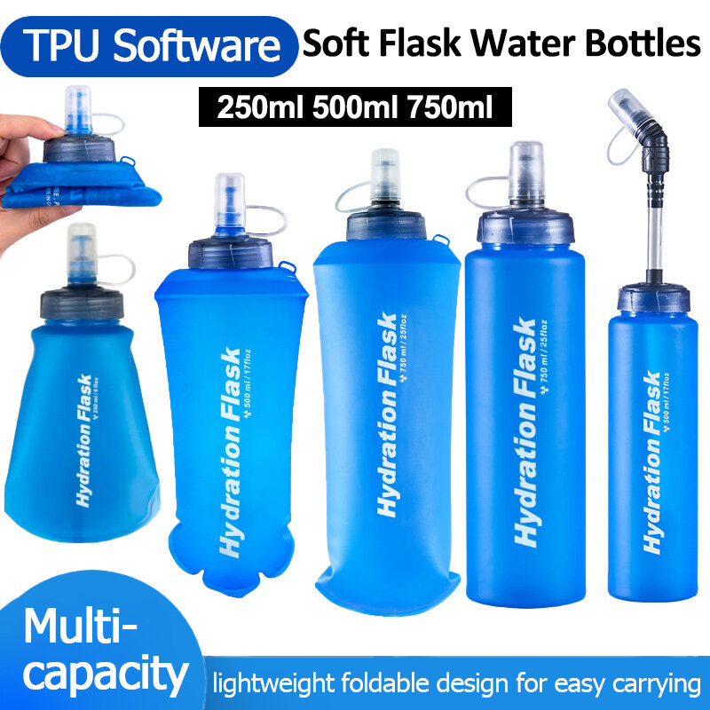 250ml 500ml 750ml TPU miękka kolba butelka na wodę ultralekka składana składana butelka na wodę do biegania plecak z systemem hydracyjnym kamizelka