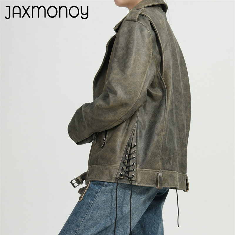 Jaxmonoy Women Real Leather Jacket Spring Fashion Loose Genuine Leather Coat Lady Autumn High Quality Overcoat 2024 New Arrival