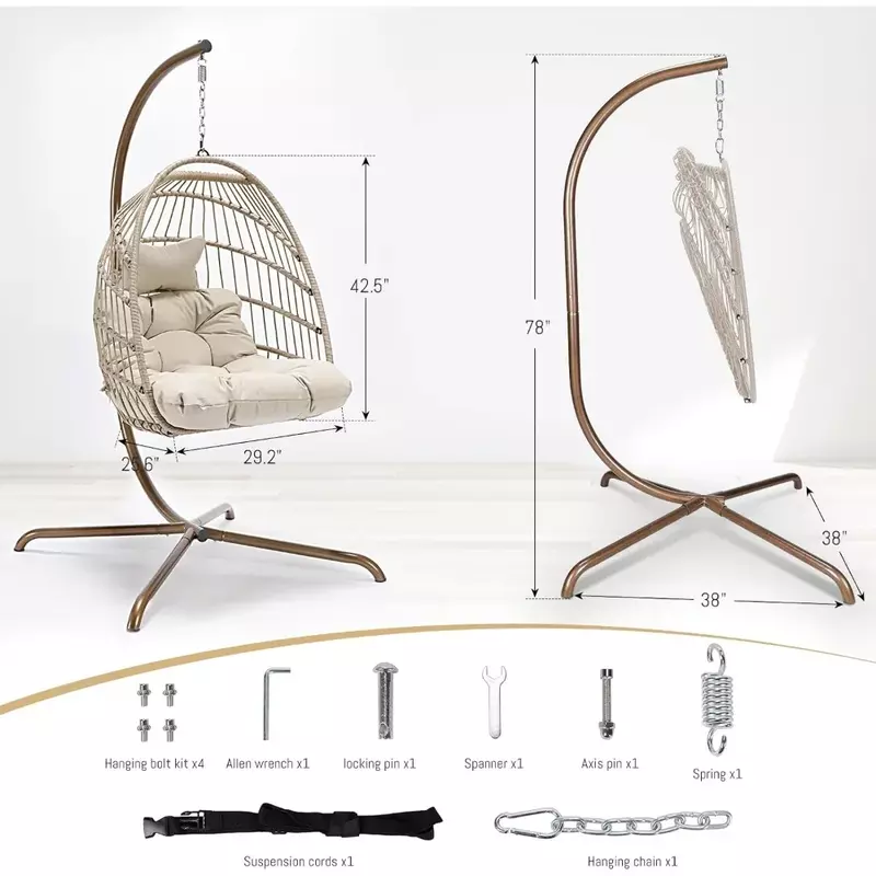 Swing Egg Chair with Stand Wicker Rattan Patio Basket Hanging Chair  Bedroom Balcony Patio Hanging Basket Chair Hammock