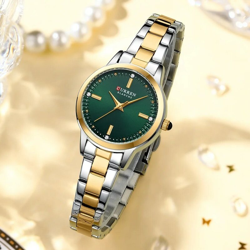 CURREN jam tangan Quartz wanita antiair, jam tangan baja tahan karat elegan modis untuk wanita