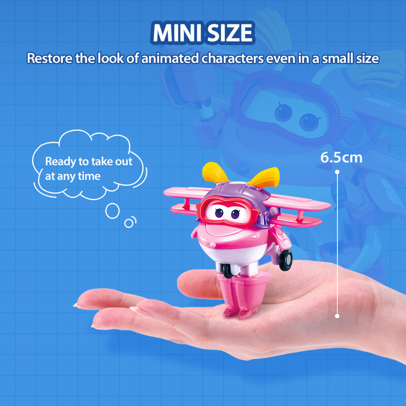 Super Wings Mini mengubah Ellie 2 inci mengubah Robot ke pesawat dalam 3 langkah Action figure deformasi mainan Anime untuk anak-anak
