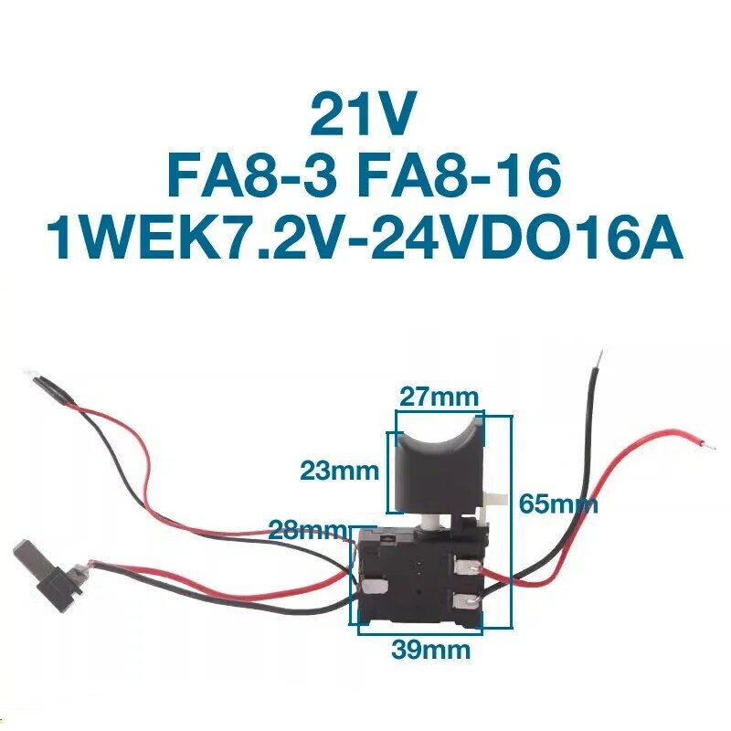 Interruptor de Taladro Inalámbrico, accesorios de repuesto para Worx FA8-3, 1WEK7.2V-24VDO16A, 21V, FA8-16