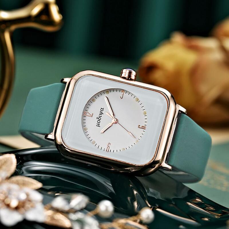 Reloj de cuarzo para mujer, exquisito reloj de cuarzo con esfera cuadrada, correa de silicona ajustable, luz nocturna, alta precisión para dulce