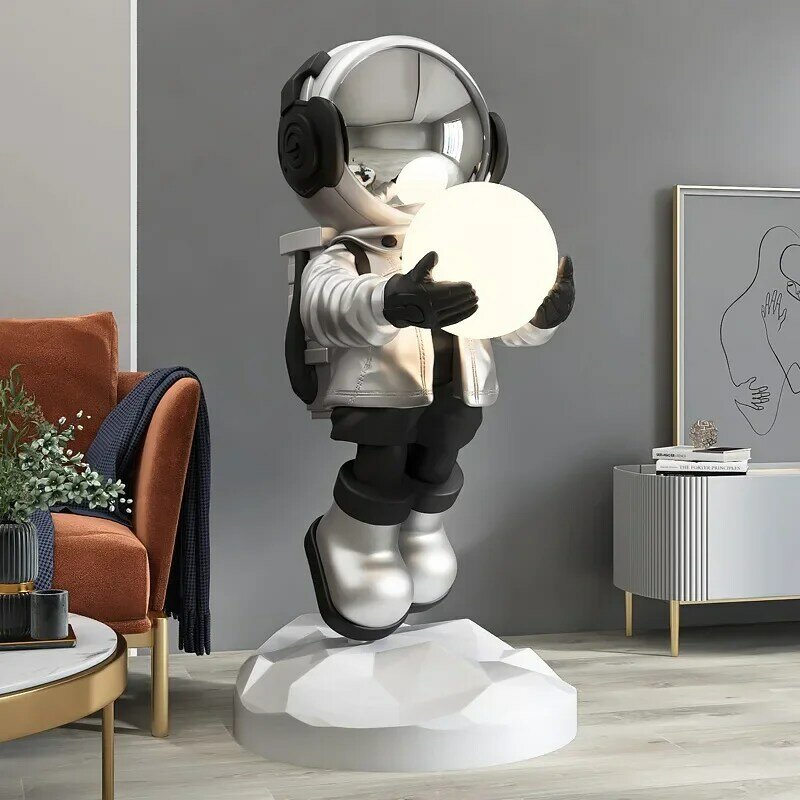 Moderne Kunst Home Decor Astronaut Standbeeld Hars Ambachten Mode Sculptuur Creatieve Gang Licht Indoor Vloerdecoratie Ornamenten