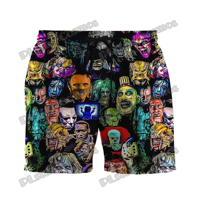 Halloween tous les personnages de films d'horreur 3D partout imprimé hommes Shorts d'été unisexe Casual Street Shorts Polyester DK-42