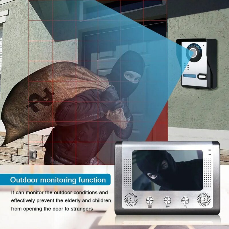 Mountainone 7 Polegada vídeo porta telefone campainha intercom kit 1-câmera 1-monitor de visão noturna