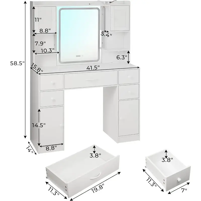 Toeletta per mobili da camera da letto casa 4 armadi e visualizzazione del tempo tavolo da trucco per trucco Set scrivania da trucco con specchio e luci