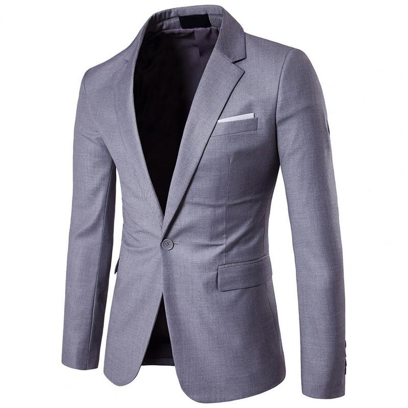 Men Blazer Solid Color Lapel Single Button Long Sleeve Slim Fit Pockets Suit Coat Autumn Winter Casual Blazer Button Suit Jacket