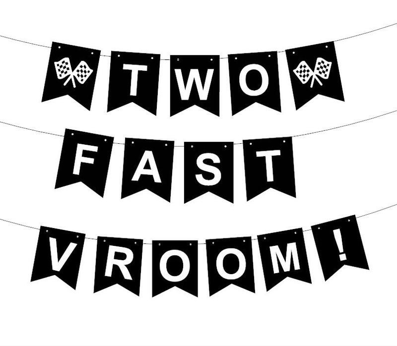 Ensemble de bannières en papier Black Two Fast Vroom, thème de voiture de course, fête d'anniversaire, bébé, enfants, garçon, 2e anniversaire, fournitures de fête, cadeau