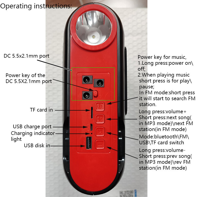 Tragbare Solar Lade Suchscheinwerfer Für Outdoor Camping Taschenlampe Bluetooth Lautsprecher TF USB FM Radio Funktion 3 18650 Batterie