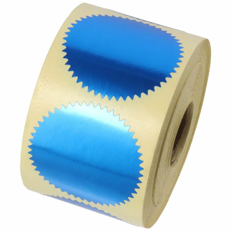 Gravação azul borda serrilhada adesivos, papel de etiqueta, redondo, armazém inventário, 2 Polegada, 500pcs