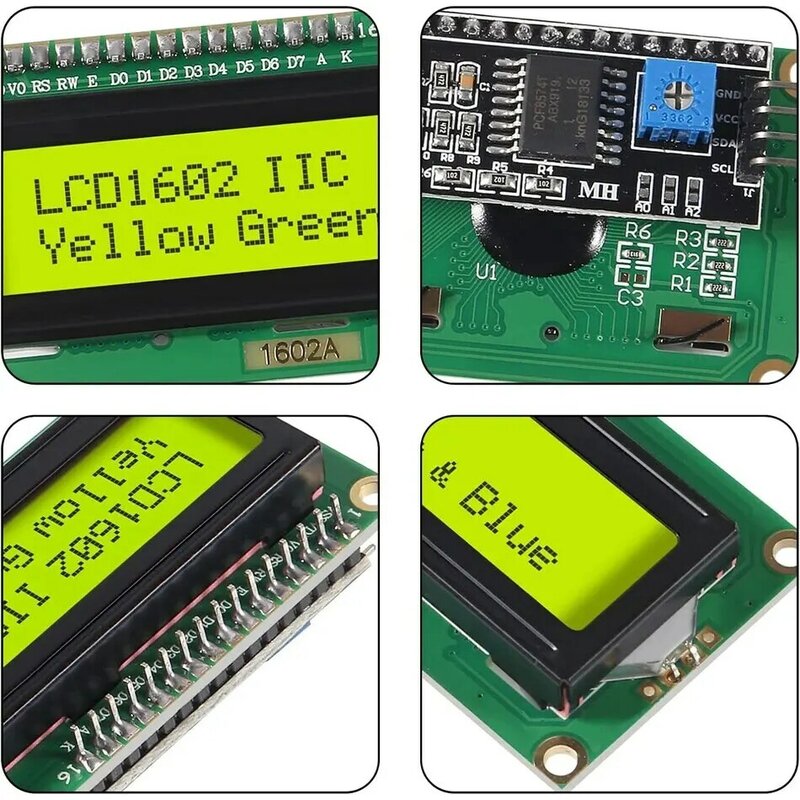 Módulo de Display LCD para Arduino, Módulo Adaptador de Interface Serial, Tela Azul e Verde, Personagem 16x2, IIC, I2C, 1602