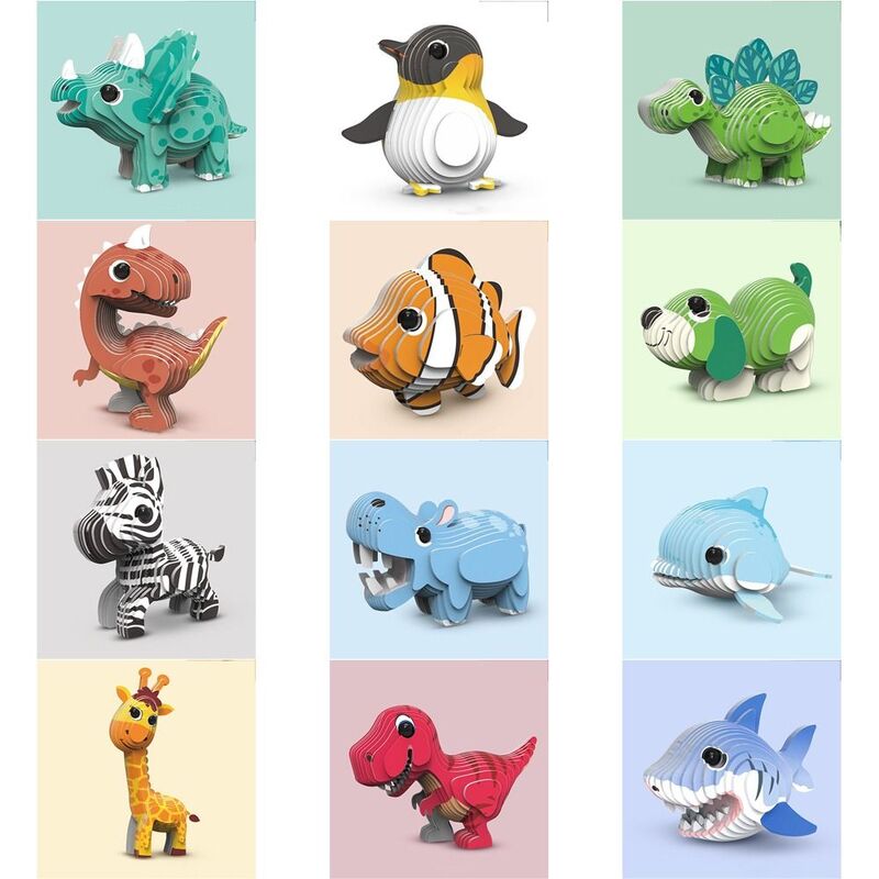 Puzzle en papier 3D modèle animal, jouet en boîte, dinosaure, girafe, hippopotame, requin, orthographe, drôle, entraînement au mouvement fin