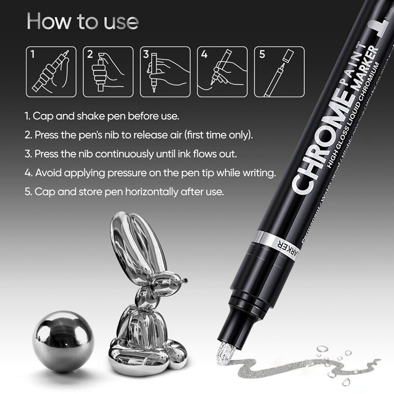 크롬 미러 마커 펜, DIY 반사 페인트 펜, 영구 금 실버 마커, 터치 업, 모델 페인팅, 마킹, 2mm, 3 개, 2 개, 1 개
