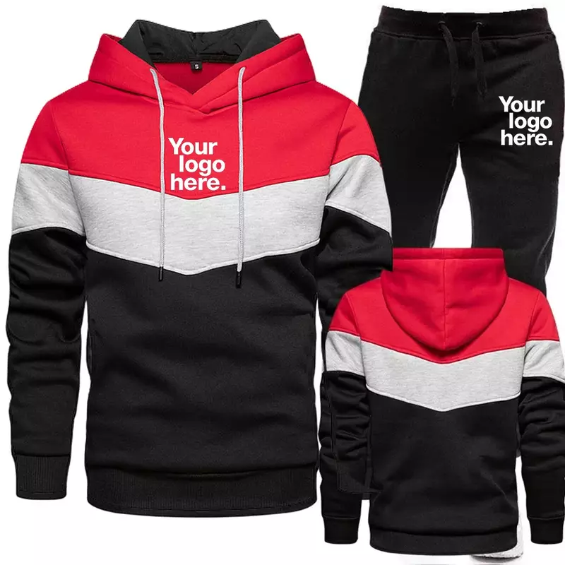 Костюм спортивный мужской зимний, ветрозащитная толстовка, теплый свитшот с цветным принтом и брюки, уличная одежда из 2 предметов