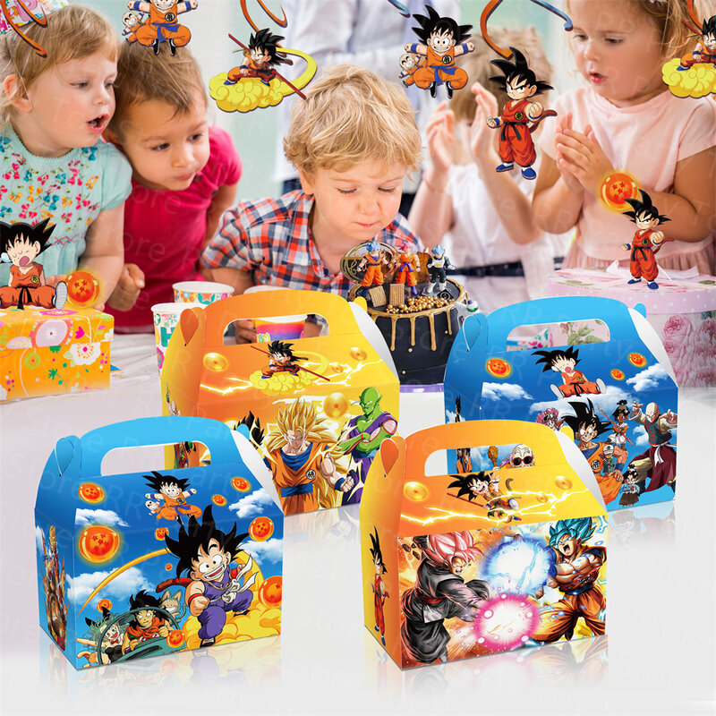 Dragon Ball Z Cartoon Paper Candy Boxes, Decoração de festa de aniversário, Son Goku, Sacos de presente, Dragon Ball Theme Party Supplies para crianças, 12pcs