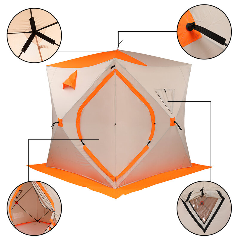 Палатка для подледной рыбалки, 180x180x200 см, с защитой от холода, ветра и дождя, подходит для рыбалки на открытом воздухе, оранжевого и белого цвета [US-Stock]