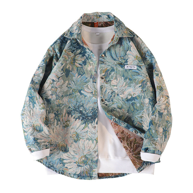 Koszula męska kurtka popularna w jesiennym kolorze tkana żakardowa codzienna klapa modna i wszechstronna luźno dopasowane frak streetwear y2k