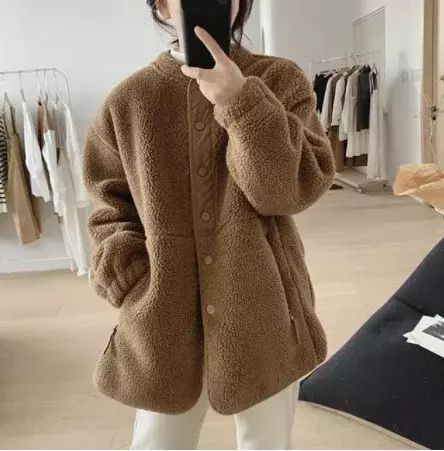 Jaqueta feminina de lã de cordeiro, casaco na moda coreana, Parkas grossas soltas, casacos de manga comprida, roupas de inverno, novo