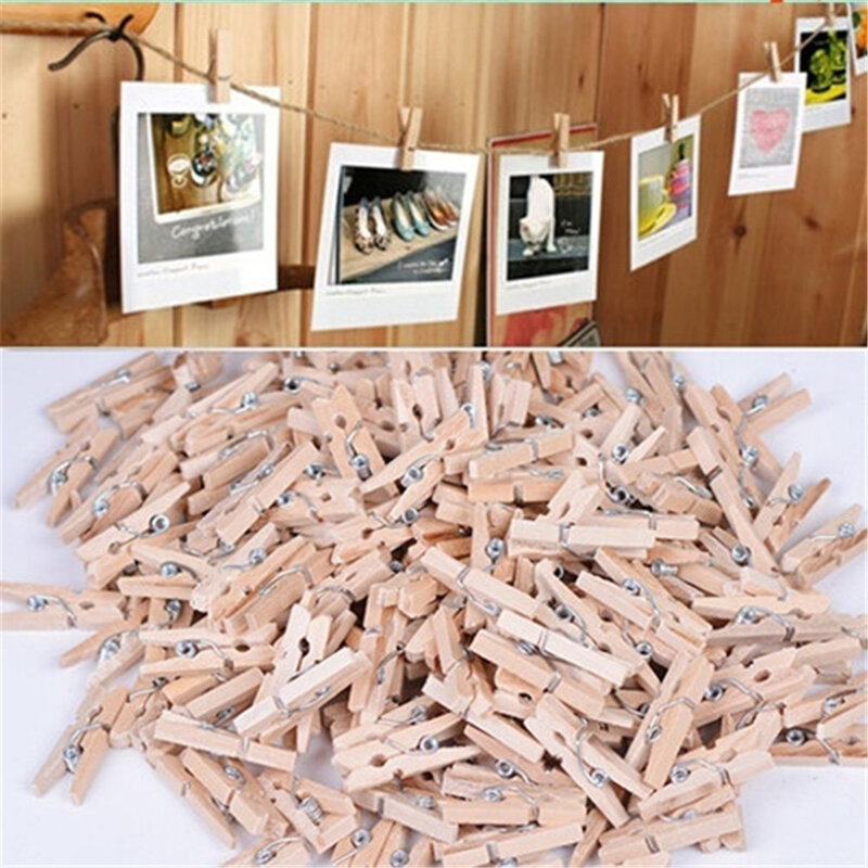 Mini Clips de madera Natural para fotos, pinzas para ropa, decoración artesanal, clavijas, 50 piezas, tamaño muy pequeño, 25mm