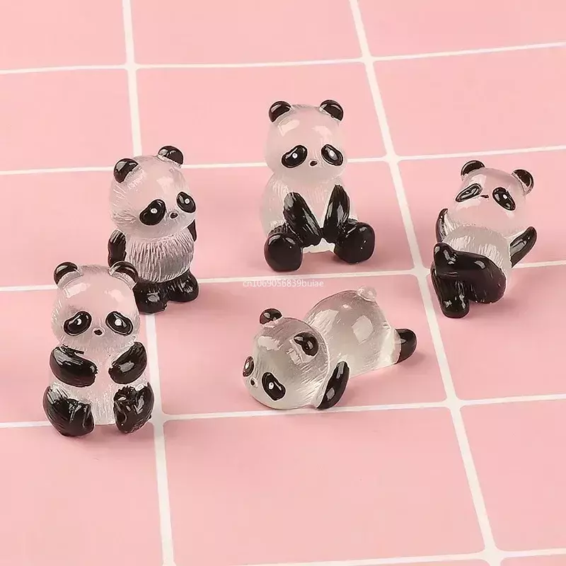 Miniatur Panda berkilau, 1 buah/set ornamen lanskap mikro Panda menyala dalam gelap miniatur bunga Dekorasi pot