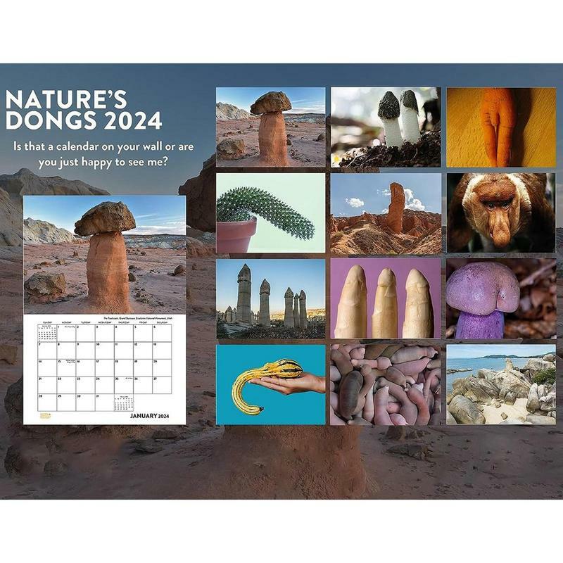 Nature's Cock Shots-Calendrier mural pour la famille, calendriers amusants, licence murale, cadeau de farce, Organi, 2024, 2024