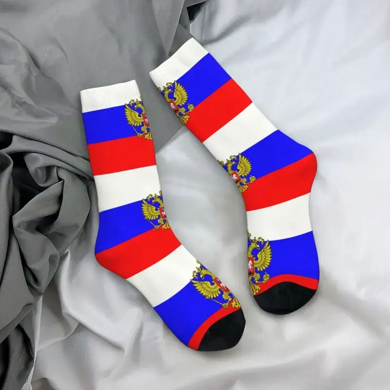 Kaus kaki bendera Rusia pria lucu kaus kaki Crew cetak 3D hangat uniseks