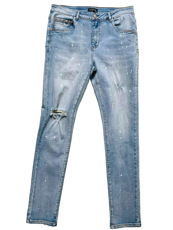 Calça jeans skinny elástica masculina de cintura média, calça lápis, justa, diária, outono