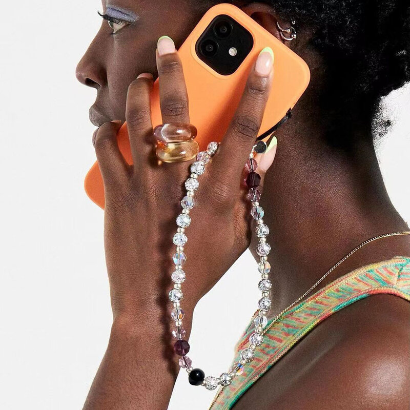 Wulkaniczny kamień koraliki wisiorek do telefonu pasek przewód do telefonu komórkowego kryształowy łańcuch telefon komórkowy smycz biżuteria hurtowych producentów
