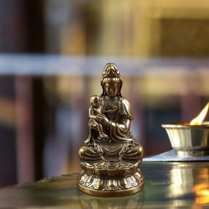 Estatua Avalokitesvara que sostiene una estatua Guanyin para niños, dormitorio, Mesa
