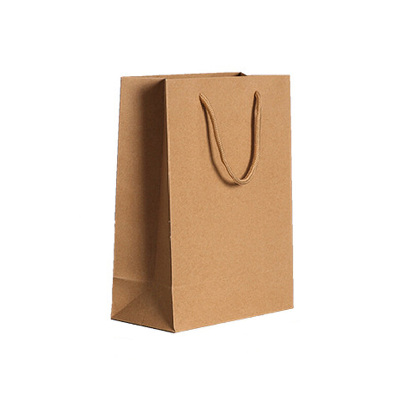 Bolsa de mano de papel Kraft marrón, bolsas de transporte creativas con asa plana, bolsas de papel reciclables para el hogar, compras, bodas suaves