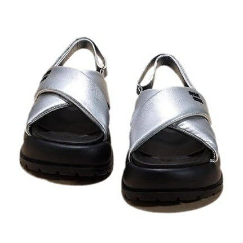 รองเท้าสายรัดส้นแนวสปอร์ตสำหรับผู้หญิง, รองเท้าสายรองเท้าแตะชายหาดคาดรองเท้าส้นนิ่มส้นสูงสำหรับสวมใส่ในฤดูร้อน2024
