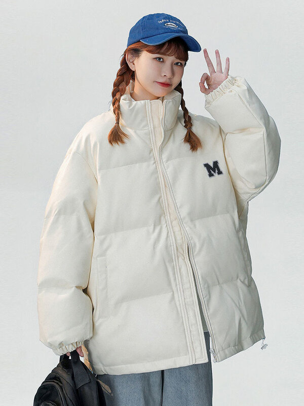 女性のための単色の厚いレタリングジャケット,綿のコート,シンプルでカジュアル,ストリートファッション,冬,新しい2023