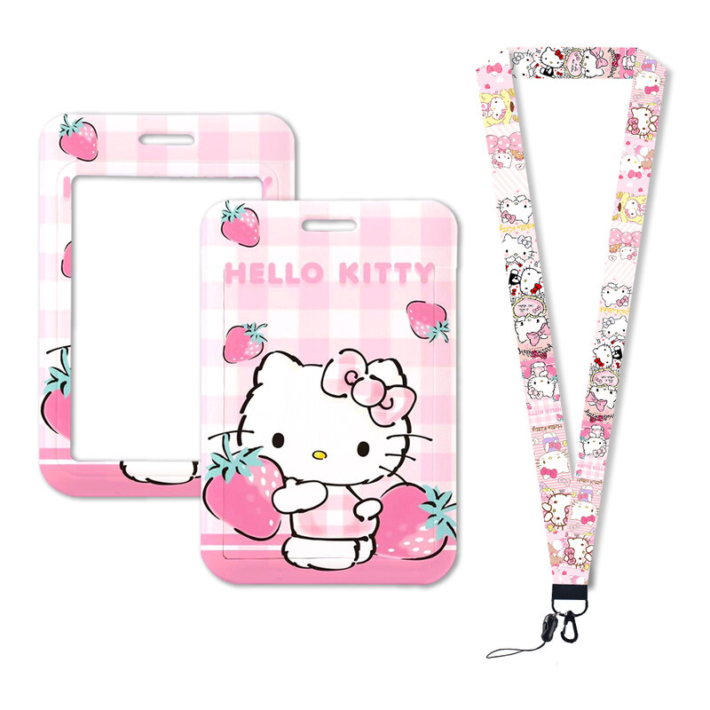 Correa para el cuello con tarjeta W, cordones de Hello Kitty, soporte para insignia de identificación, llavero, llavero, cuerda colgante, accesorios, regalos