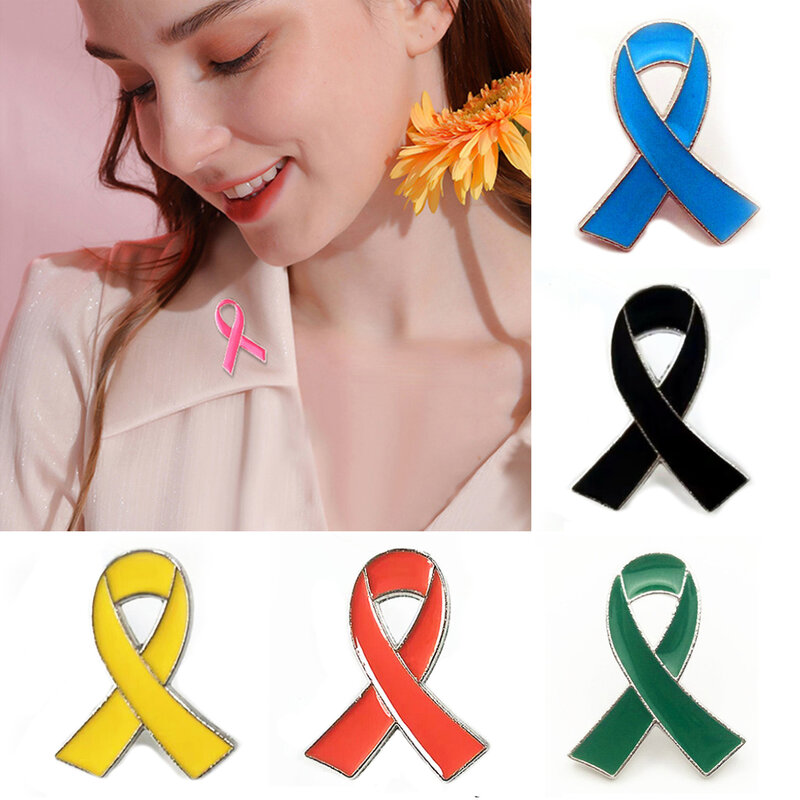Pink Ribbon Breast Cancer Enamel Pins Red Green Yellow Purple White Blue Black Orange Rose Prevention Awareness Badge Brooches