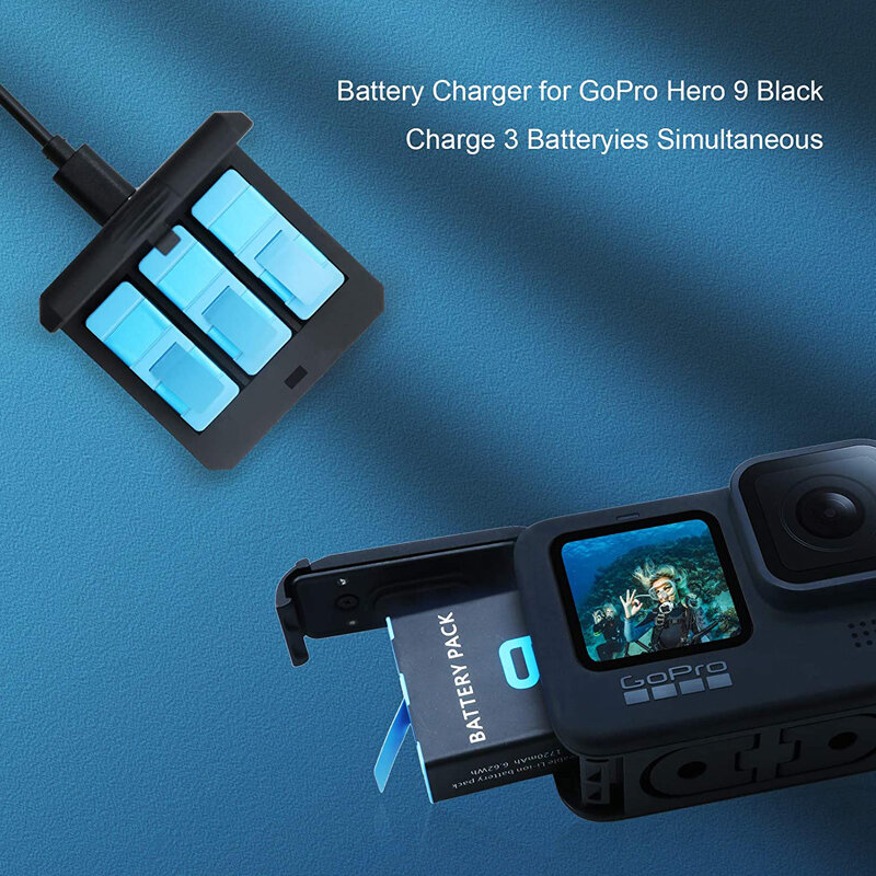 Cargador de batería para cámara Gopro Hero 11 10, 1800mah, Accesorios Negros