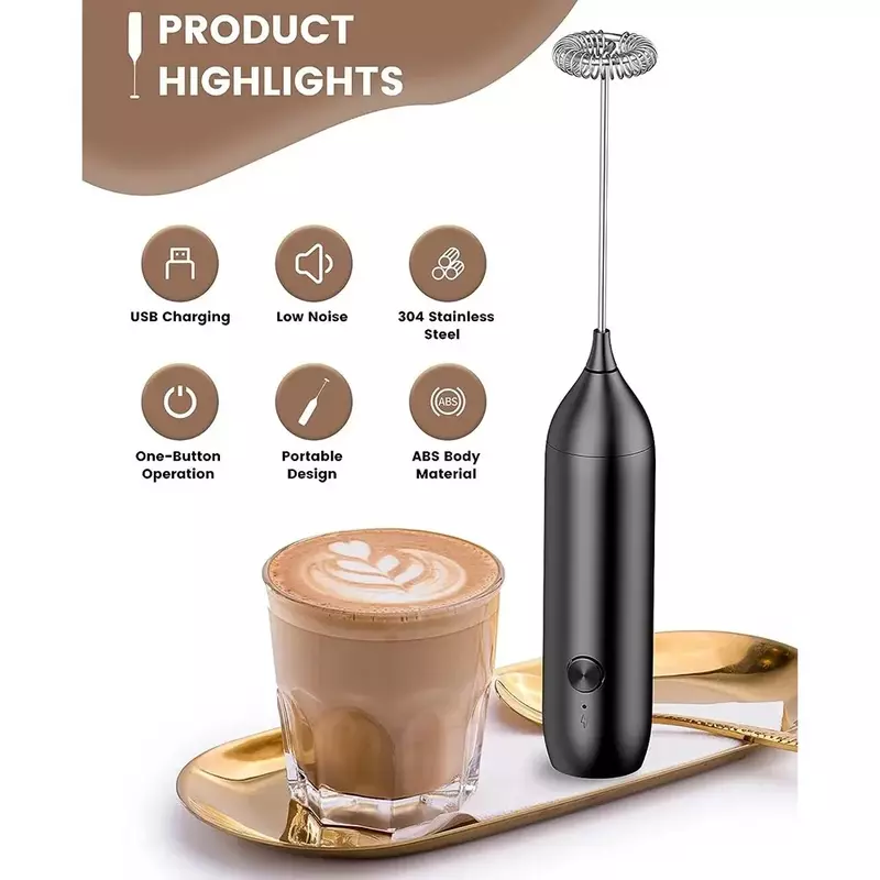 Rechargeable Milk Frother Electric Blender Handheld Frother Wand for Coffee Beverage Blender, Cappuccino Mini Frother
