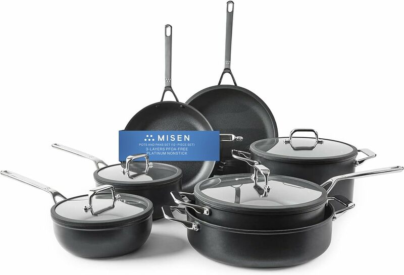 Misen-焦げ付き防止フライパンセット、調理卵のためのもつれ、omelette、誘導対応、食器洗い機セーフ、8 "、10" 、12"