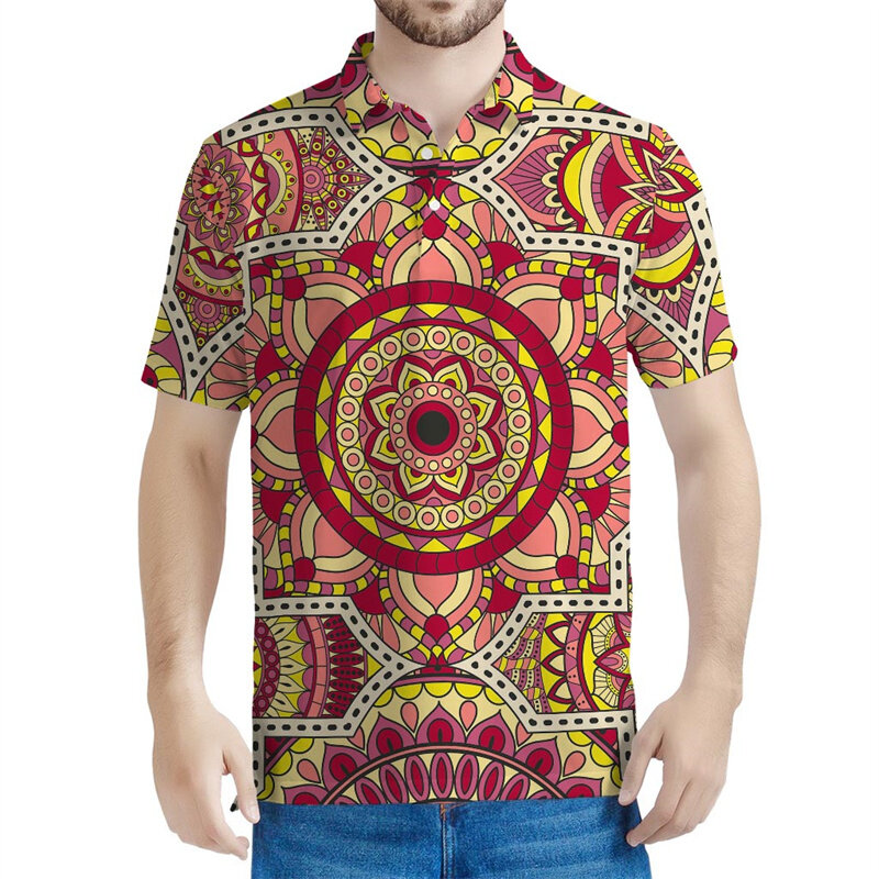 Polo con patrón de Mandala colorido para hombre y mujer, camiseta Bohemia con estampado 3d, camisetas informales de manga corta, Camiseta holgada de verano
