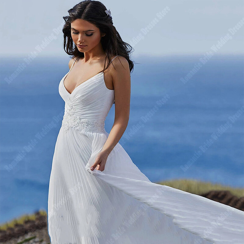 Женское свадебное платье с глубоким V-образным вырезом, без рукавов