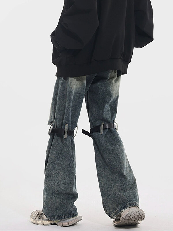 Американские ретро состаренные женские джинсы с высокой талией и поясом, повседневные свободные женские джинсы, узкие модные уличные брюки, женские брюки Chicly
