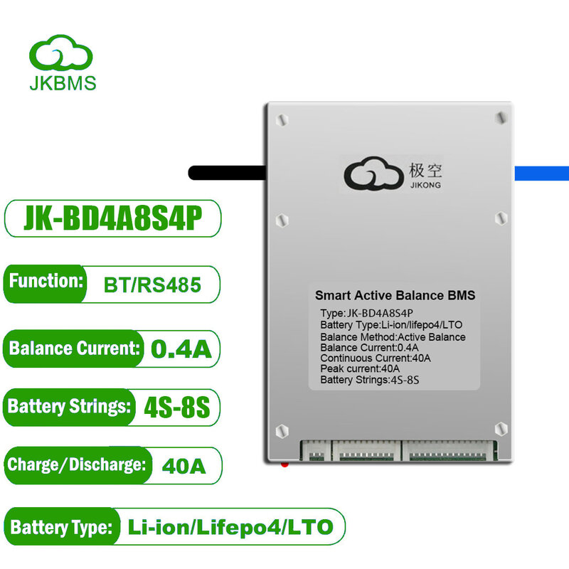 JK BMS-Batería Inteligente Lifepo4 18650, 4S de equilibrio activo de 12V, 6S, 18V, 8S, 24V, 12V, 36V, 13S, 48V, 16S, 17S, 20S, 24S, 72V, 40a ebike
