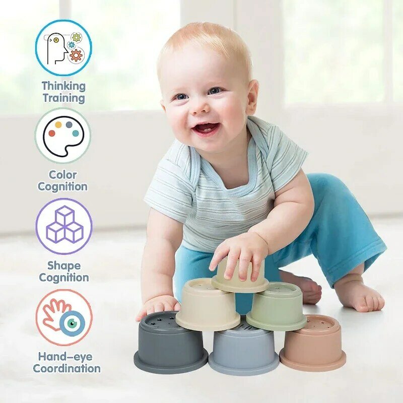 ของเล่นเด็กถ้วยซ้อนของเล่นเพื่อการศึกษาปฐมวัยของเล่นของเล่น Montessori ที่ดีที่สุดสำหรับของเล่นห้องน้ำ6เดือน + เด็กชายและเด็กหญิง